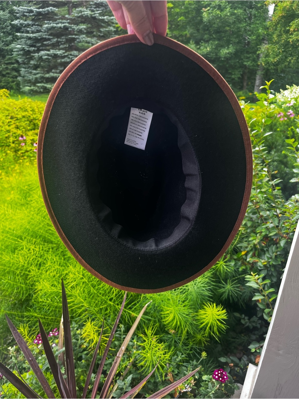 Anthropologie New Black Wool Felt Wide-Brim Hat with Brown Leather Band NWOT - Picture 2 of 16